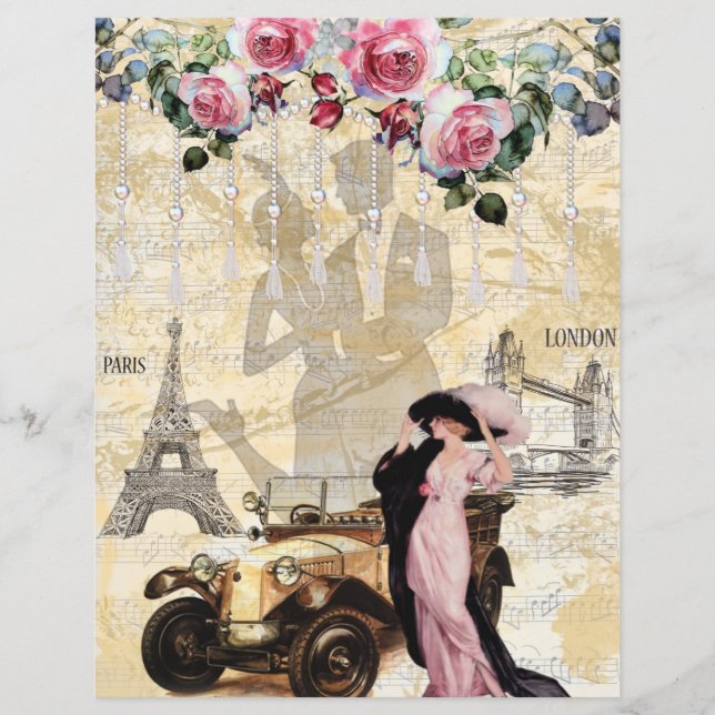 Paris London Fashion Collage Scrapbook Paper (Front)