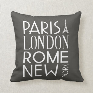 New York London Paris Gifts & Gift Throw Pillow Cover Cute Cartita Travel