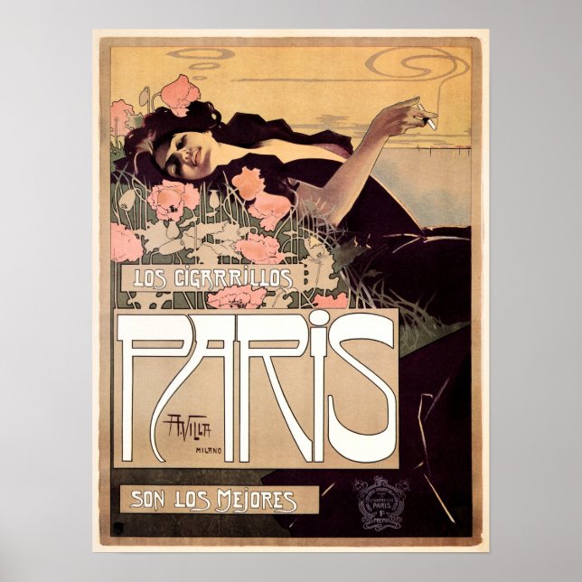 PARIS Los Cigarillos 1901 by Artist Aleardo Villa Poster (Front)