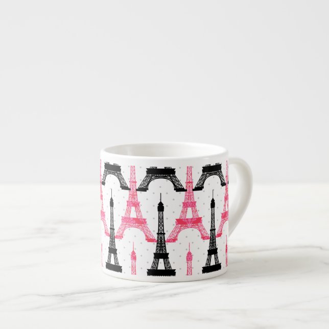 Paris Love, Eiffel Tower in black and pink,  mugs (Front Right)