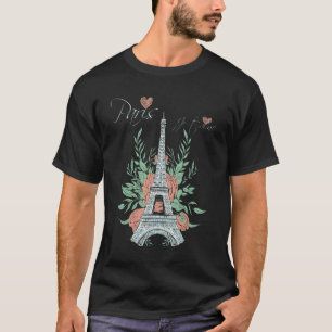 Paris Love Eiffel Tower Rose Parisian Souvenir Fre T-Shirt