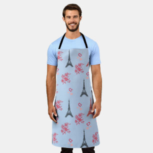 Paris Love Pattern – Eiffel Tower & Roses Seamless Apron
