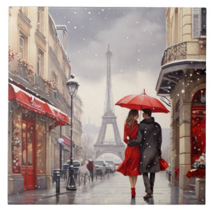 Paris Love: Romantic Winter Eiffel Tower Walk Tile