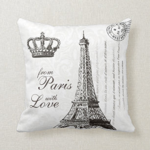 Paris Love Typography Vintage French Eiffel Tower Cushion
