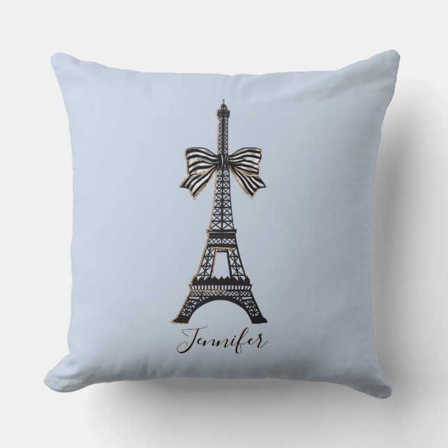 Paris lovers Eiffel tower feminine custom name blu Cushion (Front)
