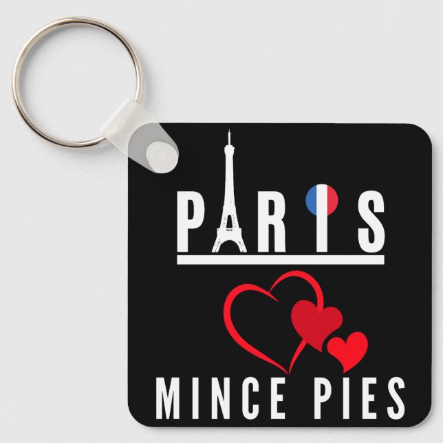 Paris Loves Mince Pies Cityscape Key Ring (Front)