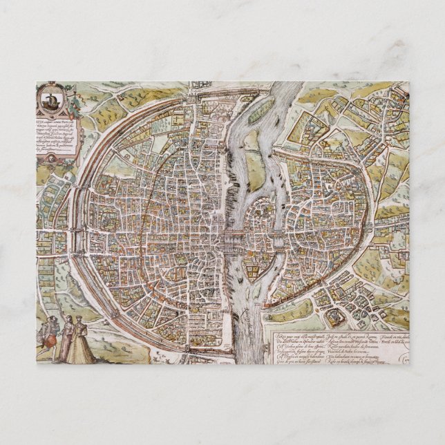 PARIS MAP, 1581 POSTCARD (Front)
