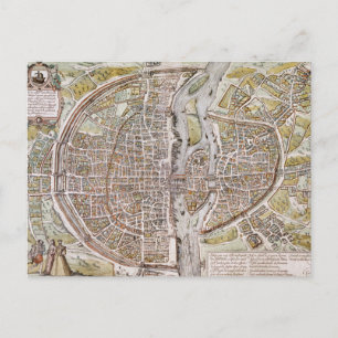 PARIS MAP, 1581 POSTCARD