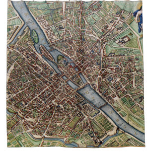 Paris map city old shower curtain