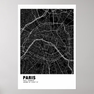 Paris Map Poster - France Black Map