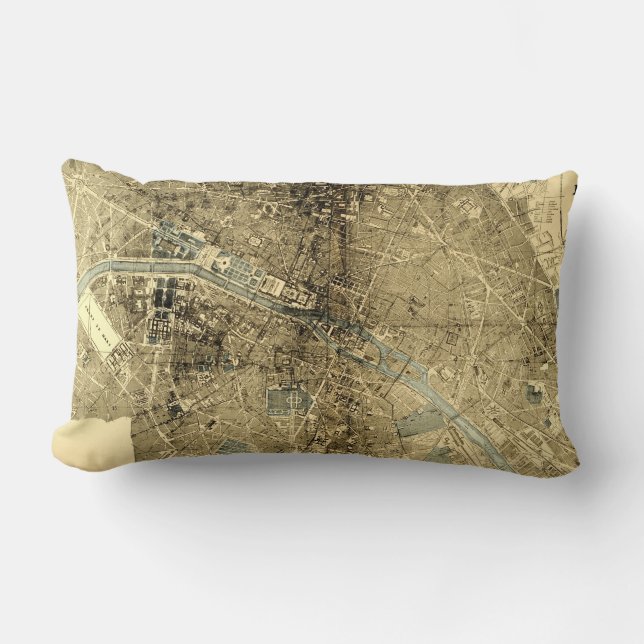 Paris Map Vintage Lumbar Cushion (Front)