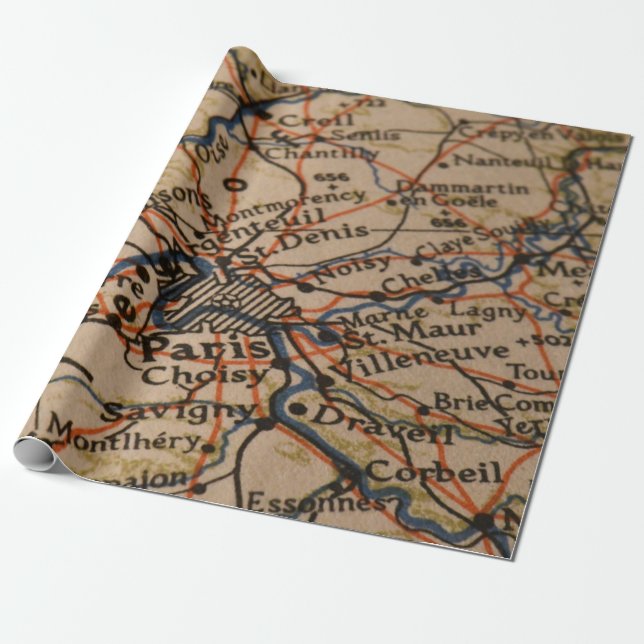 Paris Map Wrapping Paper (Unrolled)