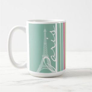 Paris; Mint Green & Pink Stripes Coffee Mug