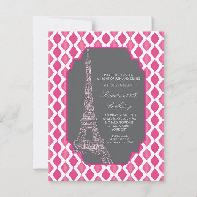 Paris Modern Pink Birthday Party Invitation (Front)