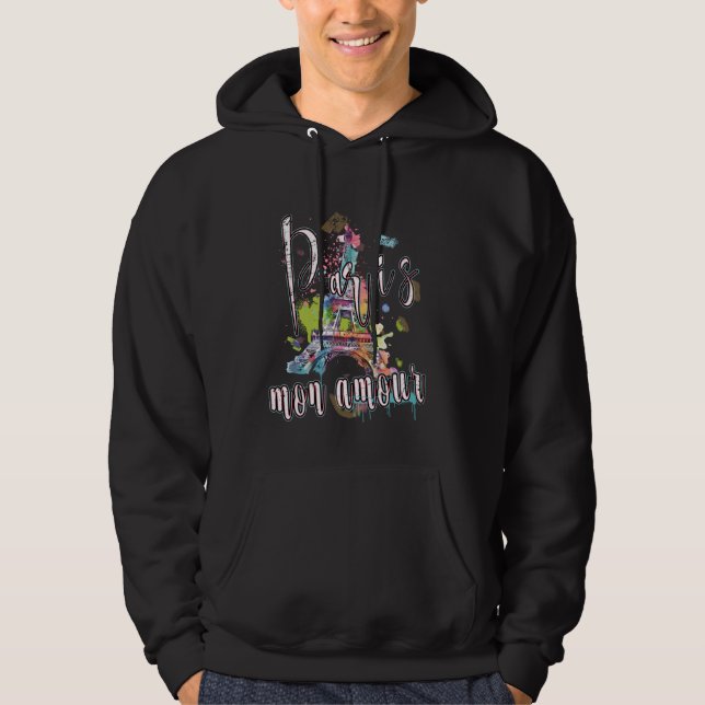 Paris Mon Amour Eiffel Tower Splash Art Graffiti W Hoodie (Front)