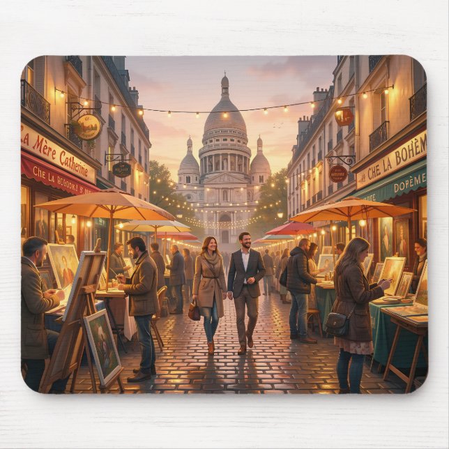Paris Montmartre Evening Market Mouse Pad (Front)