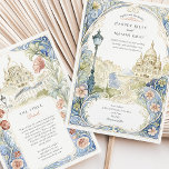 Paris Montmartre Wedding Watercolor Basilica Invitation<br><div class="desc">Invite your guests in timeless Parisian elegance with this romantic watercolor wedding invitation, inspired by the charm of Montmartre. The front features a hand-painted scene of the iconic Sacré-Cœur Basilica, framed by ornate swirling florals in soft blush, dusty blue, sage green, and gold accents. The vintage-style street lamp and meandering...</div>