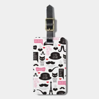 Paris moustache cat art travel tag luggage tag