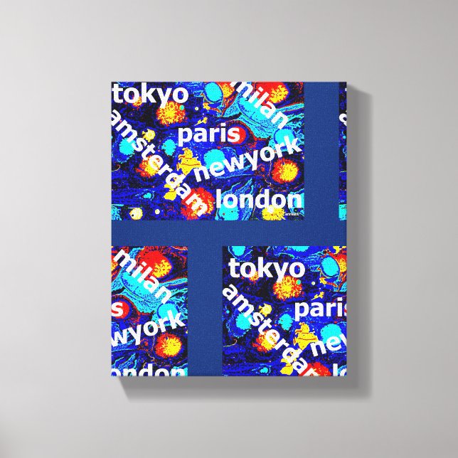 Paris  New York  Amsterdam Colourful Abstract Art Canvas Print (Front)