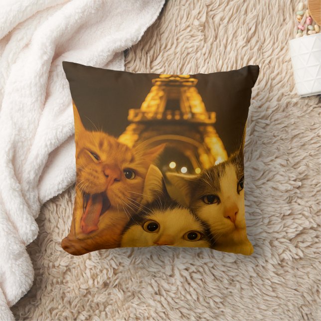 Paris Night Cat Selfie Squad Lover                 Cushion (Blanket)