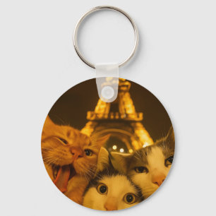 Paris Night Cat Selfie Squad Lover                 Key Ring