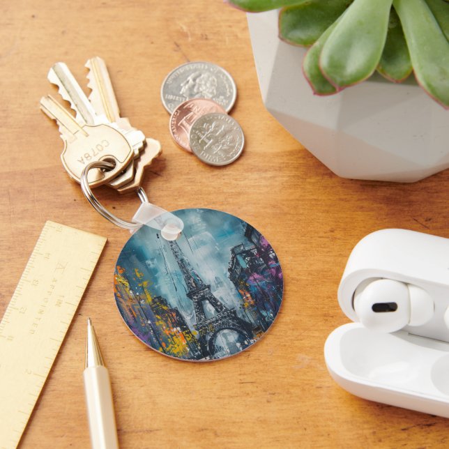 Paris Night Eiffel Tower Abstract Keychain (Desk)