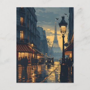 Paris Night: Eiffel Tower Glow Vintage Postcard