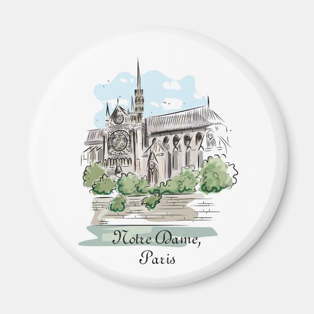 Paris Notre Dame Sketch Design Magnet (Front)
