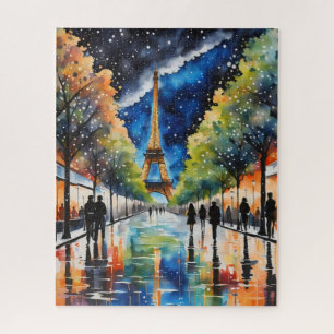 PARIS on a rainy day. Eiffel Tower, Starry Night Jigsaw Puzzle