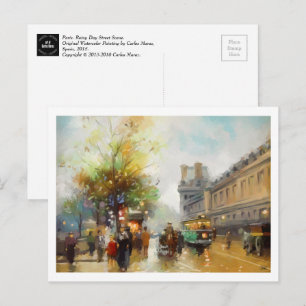 Paris on a Rainy Day Watercolor Painting Postcards