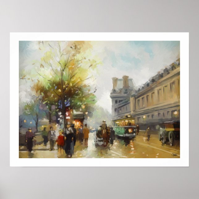 Paris on a Rainy Day Watercolor Painting Poster (Front)