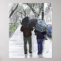 Paris on a Rainy Late Afternoon. Watercolor Poster