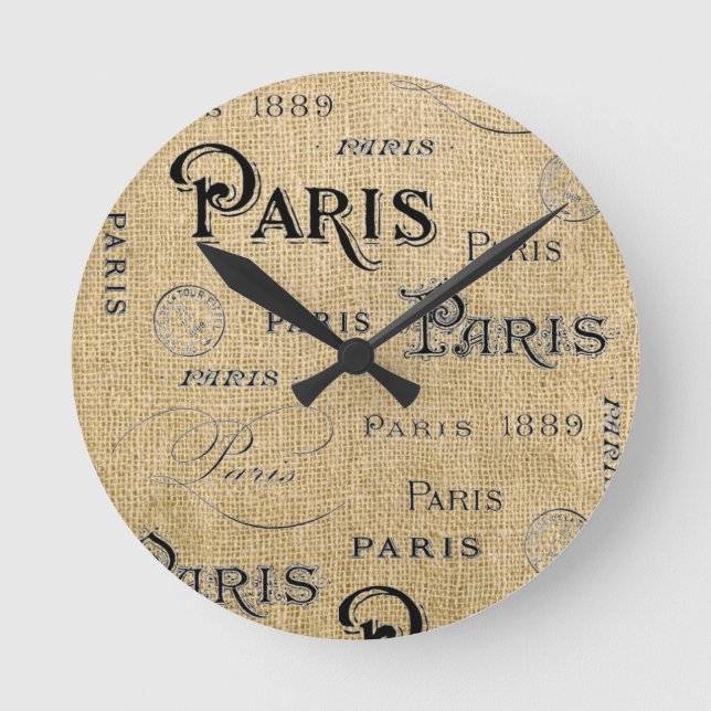 Paris on Burlap Round Clock (Front)