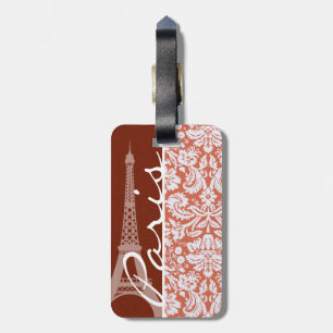 Paris; Orange Damask Luggage Tag