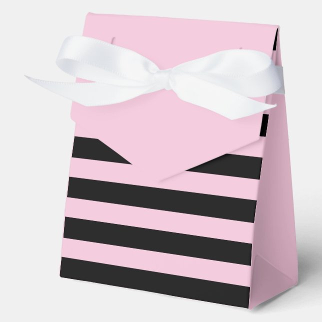 Paris Pale Pink and Black Stripe with Ribbon Favour Box (Front)