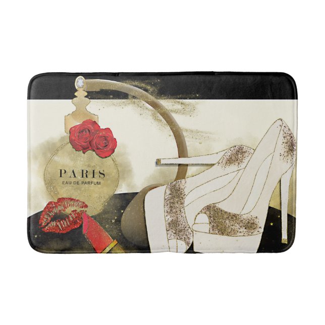 Paris Parfum Perfume Roses Heels & Lipstick Bath Mat (Front)