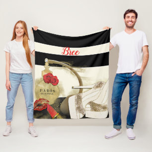 Paris Parfum Perfume Roses Heels & Lipstick Fleece Blanket