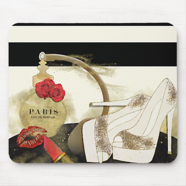Paris Parfum Perfume Roses Heels & Lipstick Mouse Mat (Front)