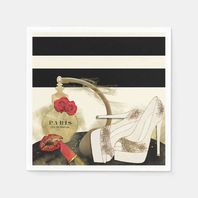Paris Parfum Perfume Roses Heels & Lipstick Napkin (Front)