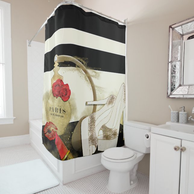 Paris Parfum Perfume Roses Heels & Lipstick Shower Curtain (In Situ)