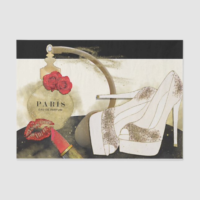 Paris Parfum Perfume Roses Heels & Lipstick Tissue Paper (Front)