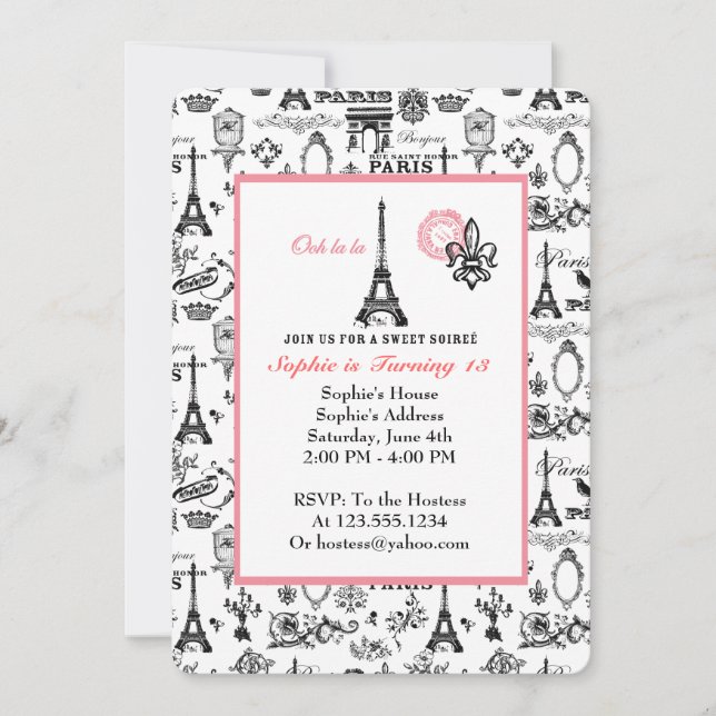 Paris Party White Invitation (Front)