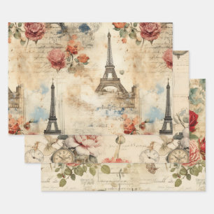 Paris Pattern Vintage Watercolor French Floral Wrapping Paper Sheet