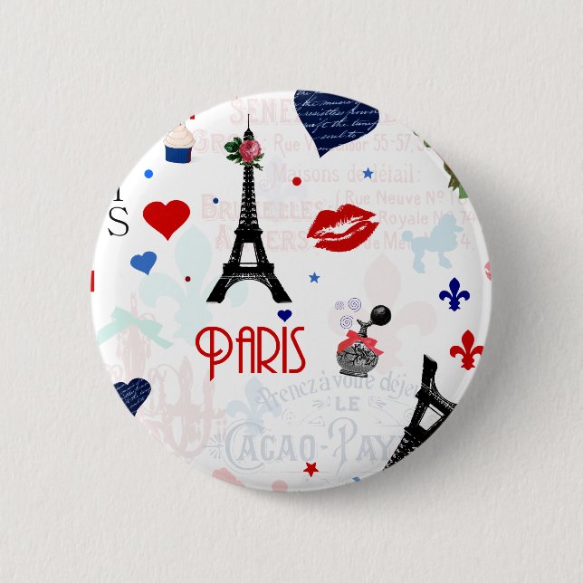 Paris pattern with Eiffel Tower 6 Cm Round Badge (Front)