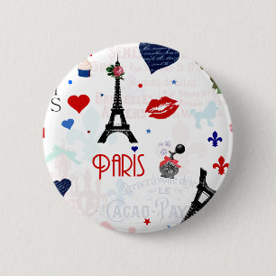 Paris pattern with Eiffel Tower 6 Cm Round Badge