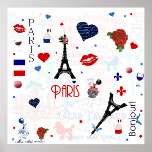 Paris pattern with Eiffel Tower Poster
