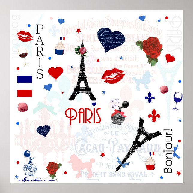 Paris pattern with Eiffel Tower Poster (Front)