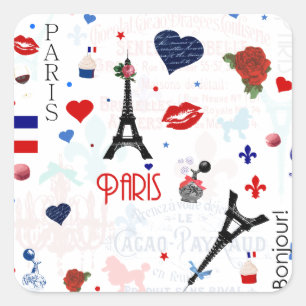 Paris pattern with Eiffel Tower Square Sticker
