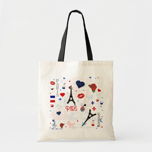 Paris pattern with Eiffel Tower Tote Bag (Front)