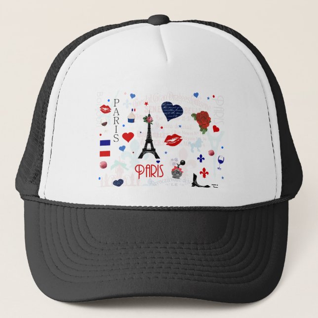 Paris pattern with Eiffel Tower Trucker Hat (Front)